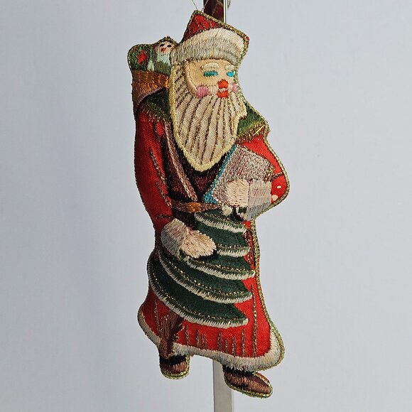 Embroidered Santa Ornament Vtg St. Nick Old World Father Christmas Decor - Picture 1 of 13